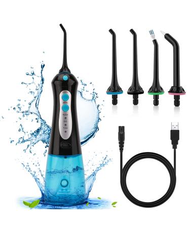 Water Flosser Cordless Teeth Cleaning: Portable Oral Irrigator Water Flossers with 3 Mode and 4 Tips| IPX 7 Waterproof Teeth Cleaner with 300ML Detachable Tank for Travel, Braces, Bridges Care Black