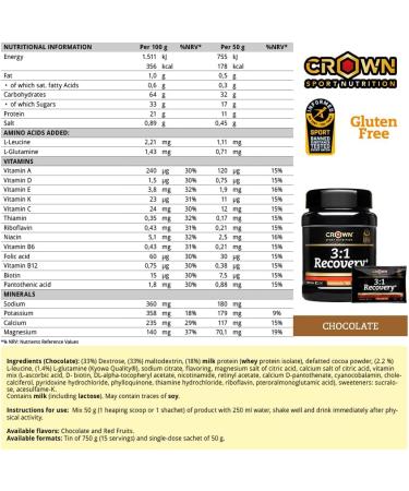  Crown Sport Nutrition Crown Sport Nutrition 3:1 Recovery+ muscle recovery with Whey protein isolate fast assimilation and high amino acid content (750g pot red fruits) - Buy Online on GoSupps.com