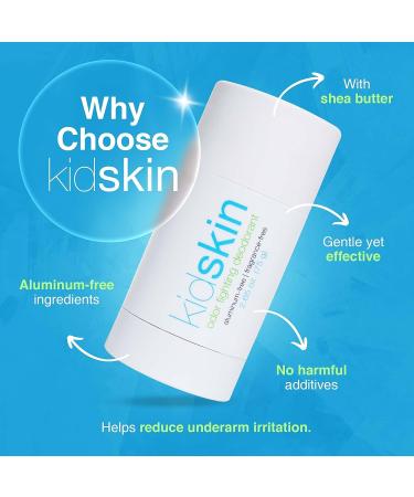 Kidskin Odor-Fighting Deodorant for Kids | Sensitive Skin | Boys & Girls 8-17 | Vegan, Aluminum-Free | 2.65 oz - Buy Online on GoSupps.com
