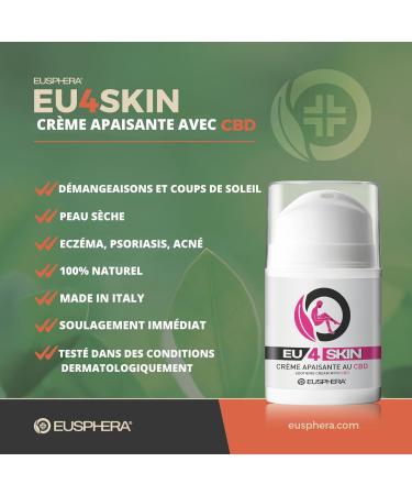 EUSPHERA EU4SKIN Face and Body Cream with Natural Ingredients for Topical Use Soothing and Calming Action for Eczema Acne and Epidermal Injury of Psoriasis 50 ml - Buy Online on GoSupps.com