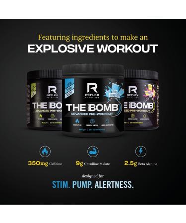 Reflex Nutrition Reflex Nutrition Pre-Workout The Muscle Bomb: 350g caffeine 9g citrulline malate 2.5g beta-alanine electrolyte - Buy Online on GoSupps.com