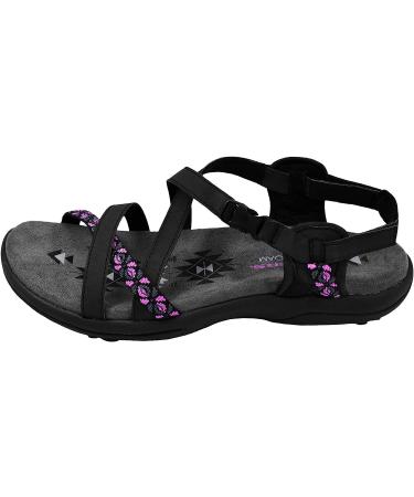 Skechers Women's Reggae Slim-Vacay Sandals 8 - Black/Fuschia | Stylish & Comfortable - Buy Online on GoSupps.com