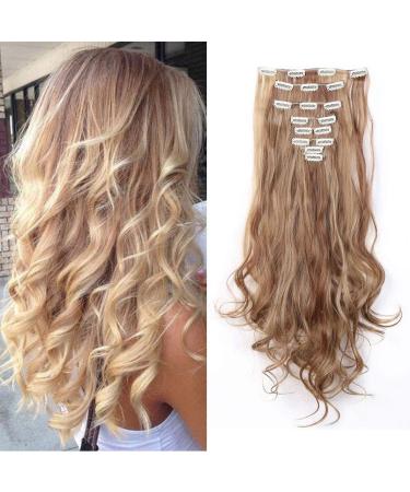 Clip in extensions hair extension such as real hair synthetic hair part 8 tresses 18 clips for complete full head hair extensions 60cm wavy light brown & ashblond 60 cm light brown & ashblond