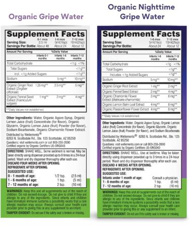 Wellements Organic Baby Gripe Water Day & Night Combo Pack - USDA Certified Organic - Relieves Baby Gas, Colic, Hiccups & Fussiness - Gentle & Safe - 4 Fl Oz Bottles (Pack of 2) - Buy Online on GoSupps.com