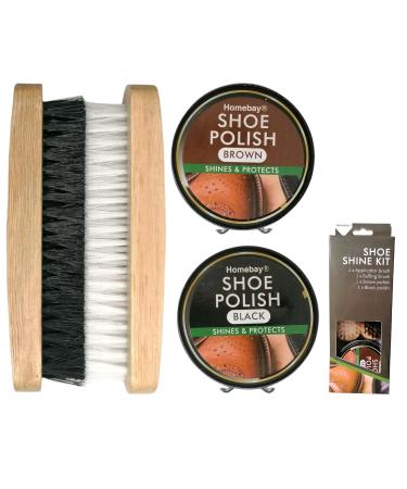 4pc Boot Brush & Wax Polish Set | Traditional Leather Shoe Polish Shine Kit Boot Polish Brush Kit - Includes Applicator Brush Buffing Brush Black & Brown Polish - Buy Online on GoSupps.com