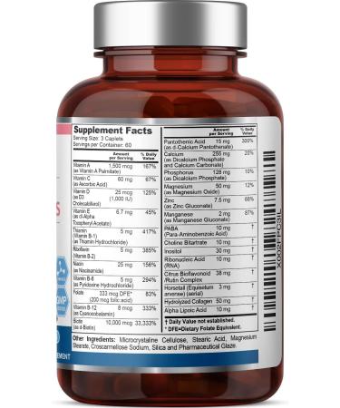 Hair Skin and Nails Complex 10000 mcg Biotin 180 Caplets - Multivitamin for Strong Nails, Beautiful Hair, Healthy Aging - Buy Online on GoSupps.com