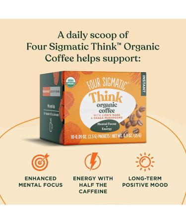 Foods Mushroom Instant Coffee Four Sigma Organic and Fair Trade with Lions Mane Chaga & Mushroom 10 x 2 5 g each Packets (25g) Midium Roast - Buy Online on GoSupps.com