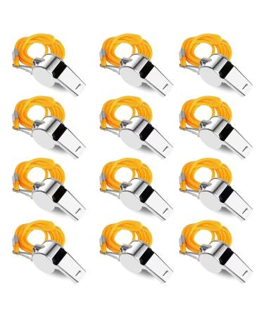 SHENQIDZ 12 Pack Whistles Stainless Steel Sports Loud Crisp Sound Whistles with Lanyard Whistles Great for Referees Coaches