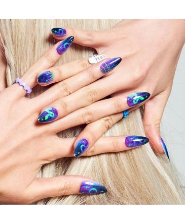 GLAMERMAID Press on Nails - Medium Almond Halloween Deep Blue Emo Fake Nails | Ombre Dark Purple Gothic Snake Gel Nails | Reusable Acrylic False Nails Kit for Women - Buy Online on GoSupps.com