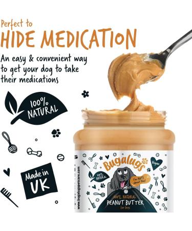 Bugalugs Dog Peanut Butter - 100% Natural Peanut Butter For Dogs & Puppy - Dog Food Toppers For Dog Lick Mats- Protein Treat Paste Free From Palm Oil Wheat & Gluten free & No Sugar or Xylitol - Buy Online on GoSupps.com