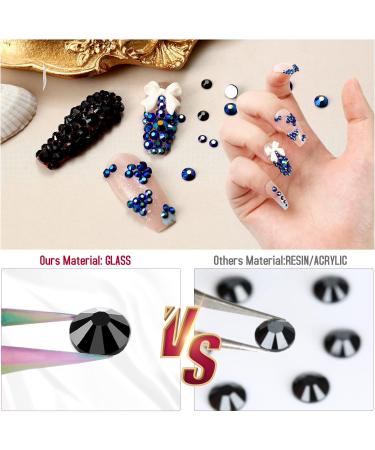 1500PCS Rhinestones for Nails Kit with 6 Sizes - Nail Art Gems Set with Glue, Picker Pen, Tweezer - Black AB Crystals for DIY Nail Designs - Buy Online on GoSupps.com
