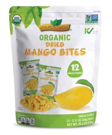Organic Dried Mango Bites 12 Snack Packs of 2.11oz each USDA Organic, Kosher, NON-GMO