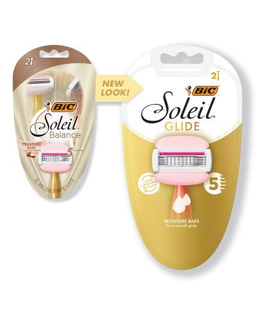 BIC Soleil Balance Women's Disposable Razor, Assorted, 2 Count (Pack of 1)