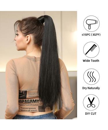 Oefei 24-Inch Black Long Straight Synthetic Ponytail Extension with Velcro Fastener Natural Braid Hairpiece for Women - Buy Online on GoSupps.com