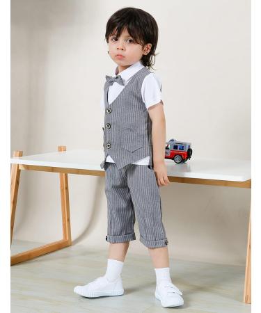 Mint Green Toddler Boys 2-Piece Gentleman Suit Set | Short Sleeve Top with Dark Grey Pants | Ages 0-5 - Buy Online on GoSupps.com
