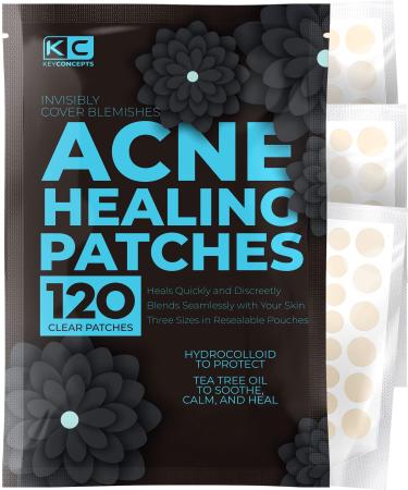Acne Patches (120 Count) with Tea Tree Oil, Hydrocolloid Pimple Patches for Face - Zit Patch Acne Dots - Cystic Acne Patches Treatment - Pimple Patch with 3 Size Acne Stickers Black Packaging