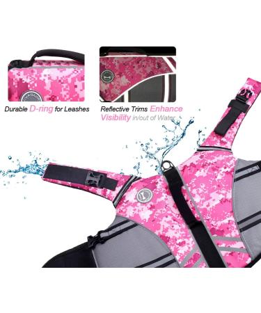 Vivaglory Camo Pink Dog Life Jacket - Durable & Adjustable Buoyancy Vest for Small Dogs (48-58 cm) - Buy Online on GoSupps.com