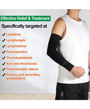 MGANG Lymphedema Compression Arm Sleeve 15-20 mmHg - Full Arm Support for Swelling Relief - Post Surgery Recovery - Large Black - Buy Online on GoSupps.com