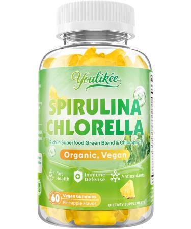 Organic Spirulina Chlorella Gummies Super Greens Blend with Protein Chlorophyll Vitamin C D3 B12 Zinc Supports Daily Energy Immune System & Antioxidant Intake Pineapple Flavor 60 Count 60 Count (Pack of 1) - Buy Online on GoSupps.com