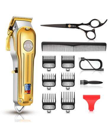 Professional Hair Clippers for Men, CIICII Barber Clippers for Hair Cutting (12Pcs Cordless Rechargeable USB Adjustable LCD Display Hair Beard Grooming Trimming Haircut Kit) for DIY Home Barber Salon Gold Hair Clippers