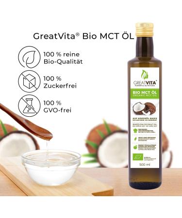 MeaVita organic coconut oil based MCT oil (1x 500 ml) C8 & C10 fatty acids 60% caprylic acid and 40% capric acid. - Buy Online on GoSupps.com