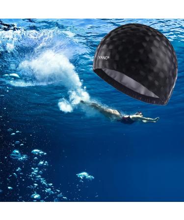 Buy Yanc Unisex Waterproof Bathing Cap with Earplugs | Soft PU Swimming Cap for Men Women & Girls | Bling Silver & Black Options | International Shipping Available - Buy Online on GoSupps.com