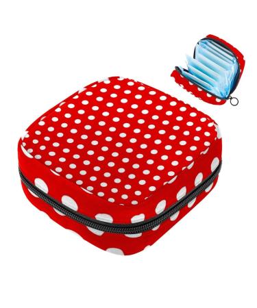 Menstrual Pad Bag with Zipper Ladies Napkin Pouch Tampons Collection Bag for Women and Girls (Dotted Red)