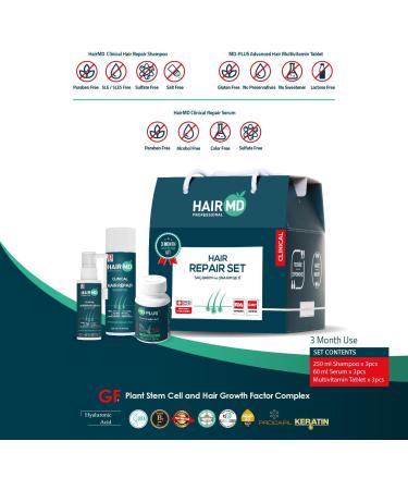  HairMD HairMD Clinical Repair Kit (3 Months Use) (3 Shampoos 250 ml + 3 Serums 60 ml + 3 Hair Multivitamins) - Buy Online on GoSupps.com