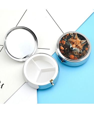 Small Travel Pill Case - Round Metal Pill Box | 3 Compartment Portable Organizer for Travel & Daily Use | Fox - Buy Online on GoSupps.com