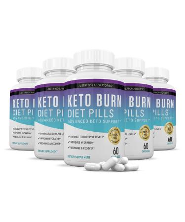 (5 Pack) Keto Burn Diet Pills 1275MG New & Improved Formula Contains Apple Cider Vinegar Extra Virgin Olive Oil Powder Green Tea Leaf 300 Capsules