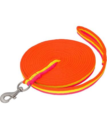 8m Equestrian Lunging Line for Horses - Soft Nylon Training Rope with Hand Loop Carabiners & Floor Work Leash in Neon Pink/Orange - Buy Online on GoSupps.com