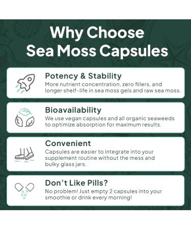 Organics Ocean Wild Sea Moss Capsules - 100% Organic Irish Sea Moss with Organic Chlorella Bladderwrack and Vitamin D for Energy Lung Health and Thyroid Support for Women and Men - 60 Capsules 60 Count (Pack of 1) - Buy Online on GoSupps.com