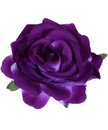 Rose hair clip artificial rose hairpin rose brooch floral clips women rose hair accessories wedding hair clip flamenco dancer for women girls purple