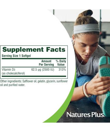 NaturesPlus Vitamin D3 2500 IU Softgels - Bone, Heart & Immune Support - Gluten-Free - Buy Online on GoSupps.com