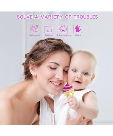FATEORT Ice Cream Teething Toy - BPA Free Silicone Chew Toy for Babies 6-12 Months | Christmas Gift for Baby Relief | 6+Months Baby Gum Discomfort | Rose - Buy Online on GoSupps.com