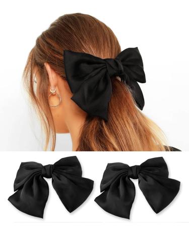 2 Pcs Large Hair Bow Clip Alligator Clips Hair Accessories for Women Girl (Black)