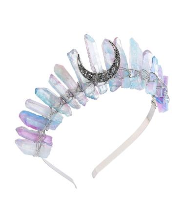 AWAYTR Raw Crystal Quartz Crown Rhinestone Tiara Headband - Watercolor Mermaid Headpiece for Women, Perfect for Weddings & Parties - Buy Online on GoSupps.com