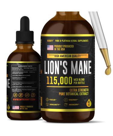 Lions Mane - Lions Mane Mushroom Supplement- Lions Mane Tincture - Natural Immune Support - Lions Mane Tincture for Memory, Focus & Clarity - Daily Mushroom Supplement - Vegan, Organic - 4 Fl oz 4 Fl Oz (Pack of 1)