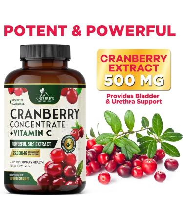 Cranberry Supplement Pills 25 000mg - High Potency Vitamin C Cranberry for Women & Men Urinary Tract Health Support Sugar Free Gluten Free Non-GMO Cranberry Concentrate Extract - 120 Capsules 120 Count (Pack of 1) - Buy Online on GoSupps.com