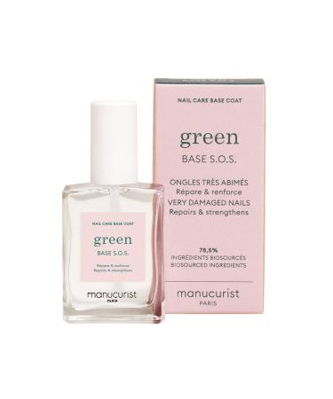 Manucurist Green - S.O.S. Base Coat Enriched with Vitamins C and B5 Nail Fortifier Repairs and Strengthens Care for Very Damaged Nails Vegan Up to 78% Bio-Sourced Made in France 15 ml
