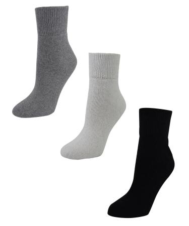 Luxury Divas Womens 3-Pack Black White Gray Diabetic Ankle Socks