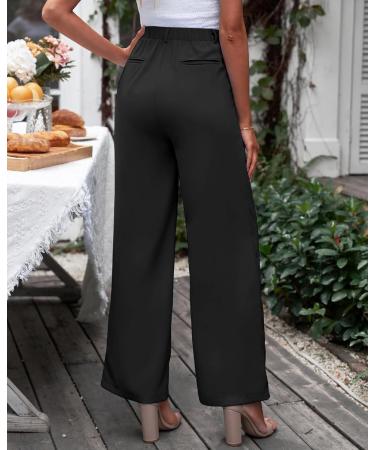 Vetinee High Waisted Wide Leg Dress Pants for Women | Business Office Trousers with Pockets | Black - Buy Online on GoSupps.com