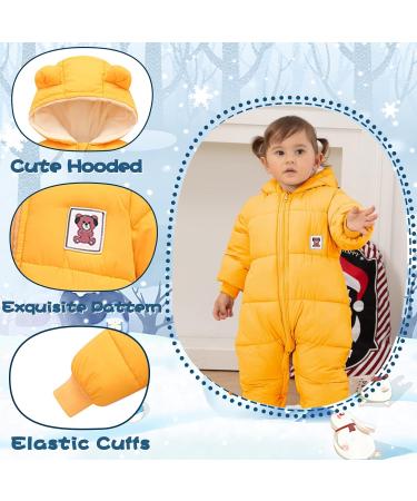 Milkiwai Baby Snowsuit Romper | Cute Bear Hooded Jumpsuit | Winter Infant Snow Wear 73 Yellow - Buy Online on GoSupps.com