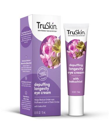 TruSkin Longevity Eye Cream Caffeine Eye Cream with Bakuchiol Lingonberry Stem Cells & Coffeeberry Extract Skin Care Made to Help Transition from Anti Aging to Healthy Aging 0.5 fl oz