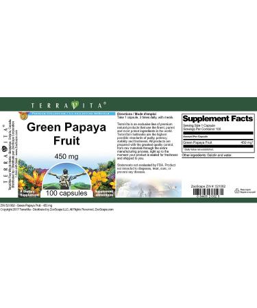 TerraVita Green Papaya Fruit - 450 mg (100 Capsules  ZIN: 521062) - Buy Online on GoSupps.com