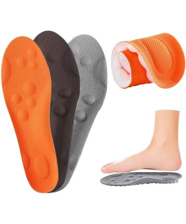 Maxee 3 pairs of orthopedic insole for men & women Arch deposits heel spur comfort sports shoe inserts breathable and relieve foot pain ideal insole for hiking running size.45-46 3 colors (orange + black + gray) 45-46