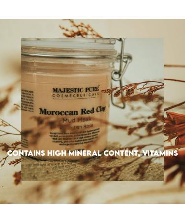 MAJESTIC PURE Moroccan Red Clay Facial Mud Mask with British Rose - 10 oz - For Pore Cleansing, Acne, and Blackheads - Buy Online on GoSupps.com