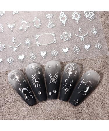 3D Metallic Silver Nail Stickers - Self-Adhesive Star Moon Sun & Butterfly Design - 8pcs Nail Art Accessories for Stunning Manicures - Buy Online on GoSupps.com