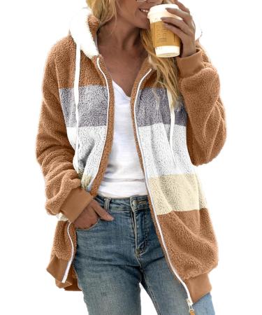 Hanxiulin Women's Fleece Jacket - Windproof Plush Coat Thick Synthetic Fur Light Outdoor Casual Fashion in Khaki - Buy Online on GoSupps.com