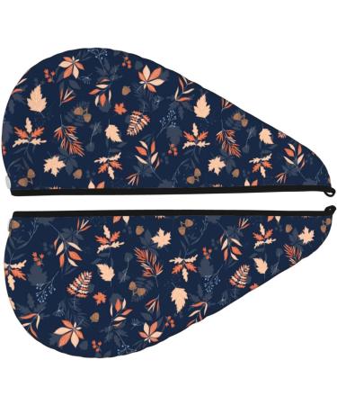 Buy Hair Towel Wrap - Fast Drying Turban with Button | Autumn Leaves & Blue Design - Buy Online on GoSupps.com